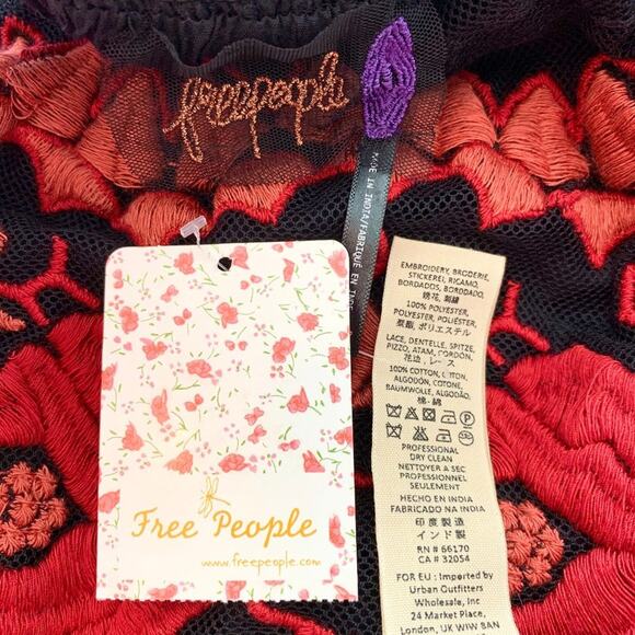 FREE PEOPLE NWT Black & Red Floral Lace Embroidered Maxi Skirt - Small - Picture 8 of 10